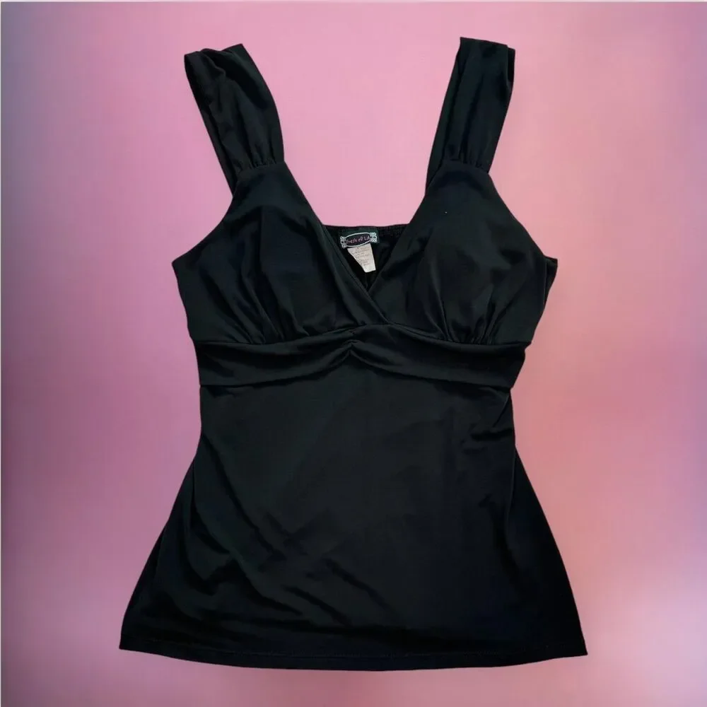 Vintage 90s Y2K black ruched baby doll tank top🎀 - Picture 1 of 3